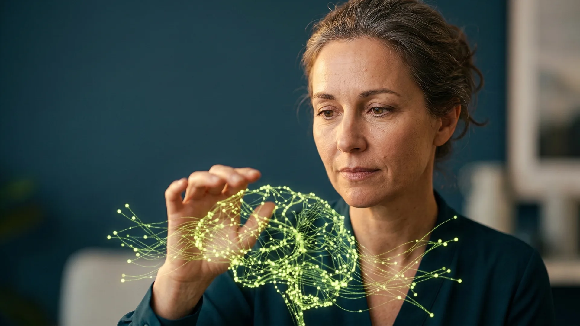 Frau interagiert mit KI-Netzwerk – Silbury AI Plattform