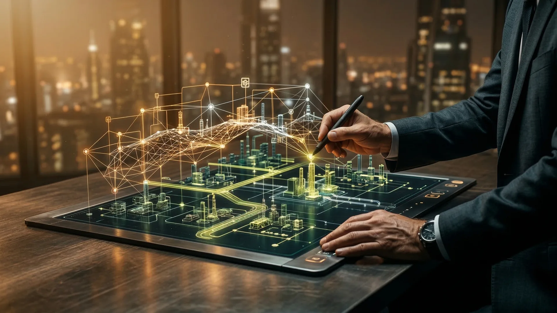 Team arbeitet mit Hologramm-Technologie im Workshop